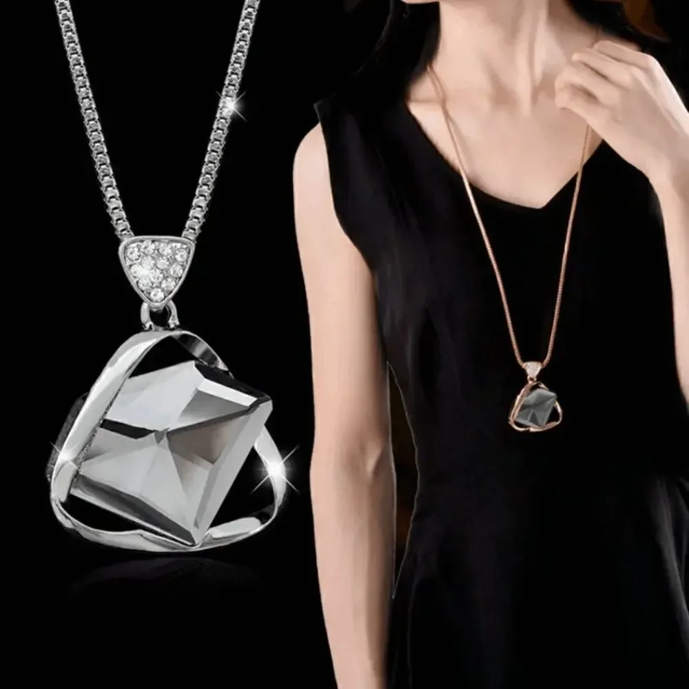 Crystal Diamond Gold Sweater Geometric Pendant Necklace